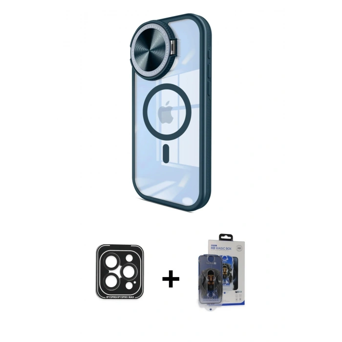 MARSİLYAN™- iPhone 15 Pro Max Kılıf Kıvılcım Modern Koleksiyonu - Siyah Vanessa Magic Cam + PVD Metal Kamera Lens - SH