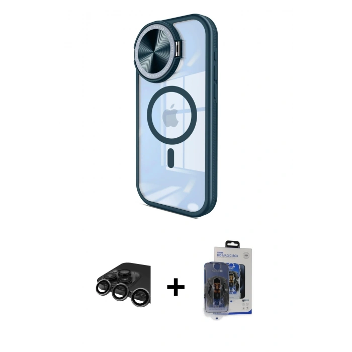 MARSİLYAN™- iPhone 15 Pro Max Kılıf Kıvılcım Modern Koleksiyonu - Siyah Vanessa Magic Cam + Titanyum Gri Raze Metal Kamera Lens