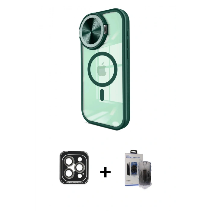 MARSİLYAN™- iPhone 15 Pro Max Kılıf Kıvılcım Modern Koleksiyonu - Siyah Vanessa Magic Hayalet Cam + Gri PVD Metal Kamera Lens