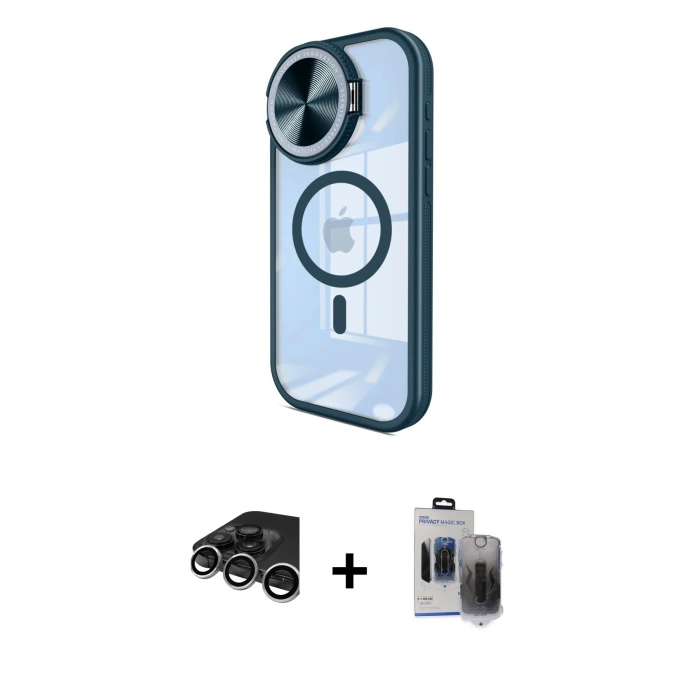 MARSİLYAN™- iPhone 15 Pro Max Kılıf Kıvılcım Modern Koleksiyonu - Siyah Vanessa Magic Hayalet Cam + Raze Metal Kamera Lens - GS