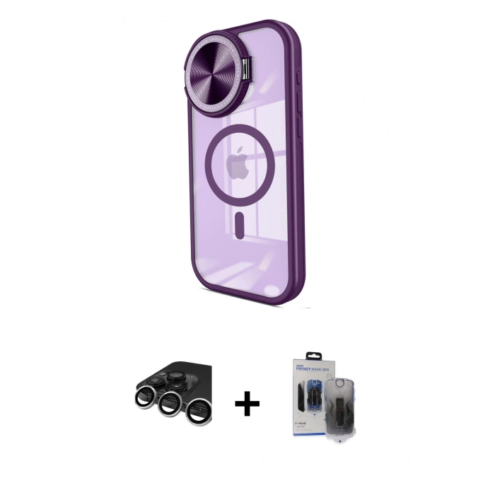 MARSİLYAN™- iPhone 15 Pro Max Kılıf Kıvılcım Modern Koleksiyonu - Siyah Vanessa Magic Hayalet Cam + Raze Metal Kamera Lens - GS
