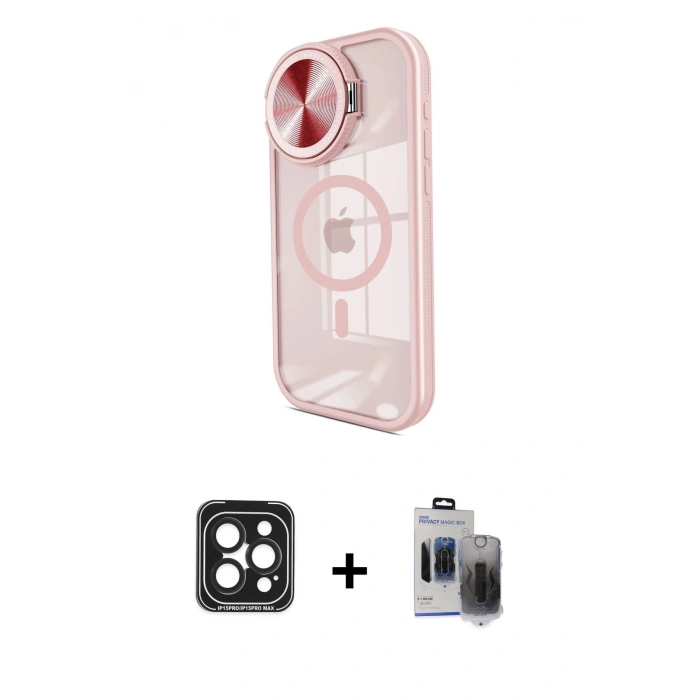 MARSİLYAN™- iPhone 15 Pro Max Kılıf Kıvılcım Modern Koleksiyonu - Siyah Vanessa Magic Hayalet Cam + PVD Metal Kamera Lens - SH