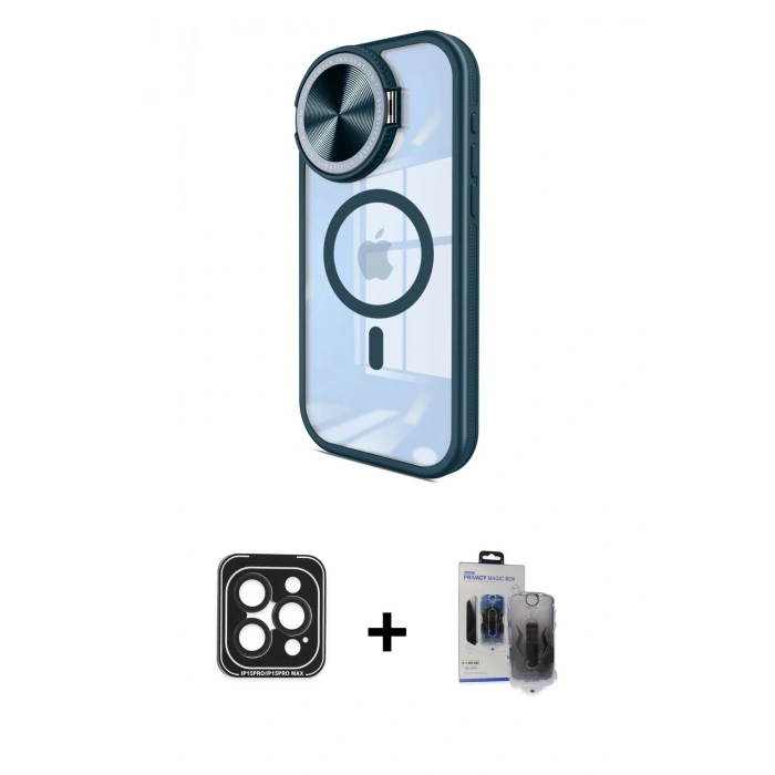 MARSİLYAN™- iPhone 15 Pro Max Kılıf Kıvılcım Modern Koleksiyonu - Siyah Vanessa Magic Hayalet Cam + PVD Metal Kamera Lens - SH