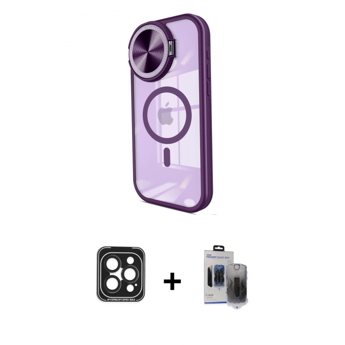 MARSİLYAN™- iPhone 15 Pro Max Kılıf Kıvılcım Modern Koleksiyonu - Siyah Vanessa Magic Hayalet Cam + PVD Metal Kamera Lens - SH