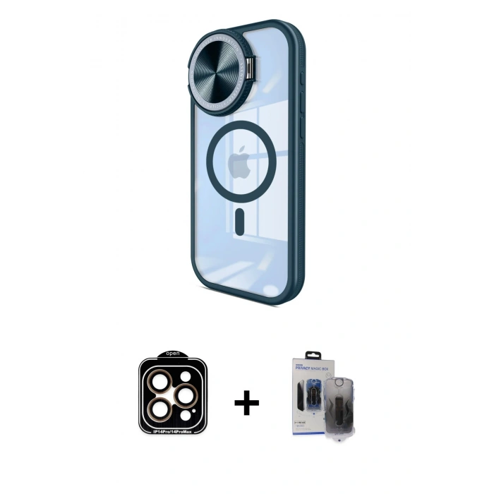 MARSİLYAN™- iPhone 15 Pro Max Kılıf Kıvılcım Modern Koleksiyonu - Siyah Vanessa Magic Hayalet Cam + PVD Metal Kamera Lens - TU