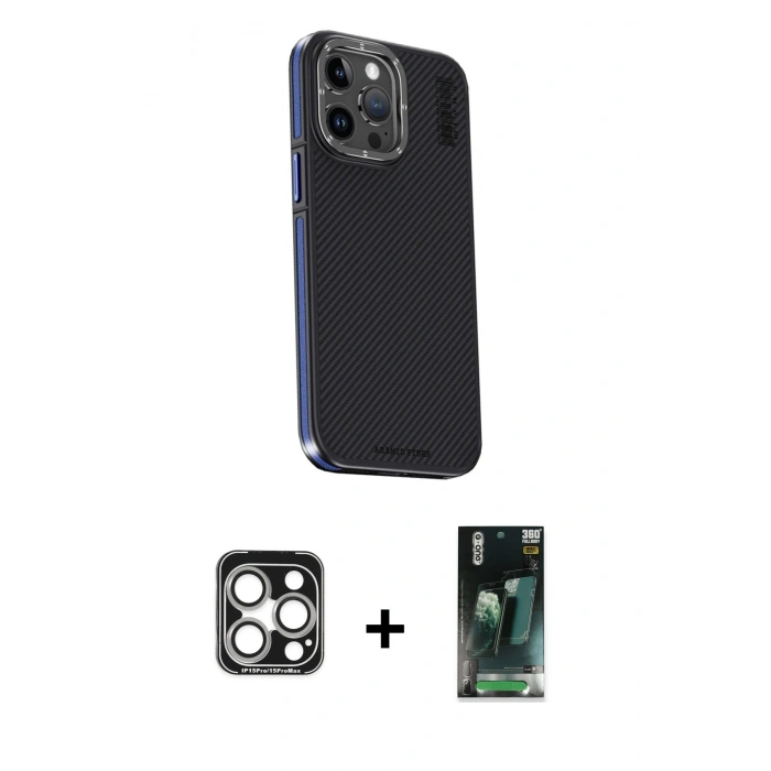 MARSİLYAN™- iPhone 15 Pro Max Kılıf Kıvılcım Modern Özel Seri - Şeffaf 360 Full Body Arka Koruyucu + PVD Metal Kamera Lens - GS