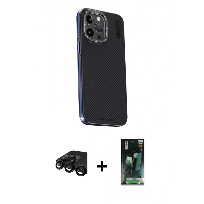 MARSİLYAN™- iPhone 15 Pro Max Kılıf Kıvılcım Modern Özel Seri - Şeffaf 360 Full Body Arka Koruyucu + Raze Metal Kamera Lens - SH
