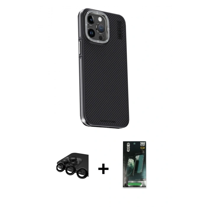 MARSİLYAN™- iPhone 15 Pro Max Kılıf Kıvılcım Modern Özel Seri - Şeffaf 360 Full Body Arka Koruyucu + Raze Metal Kamera Lens - SH