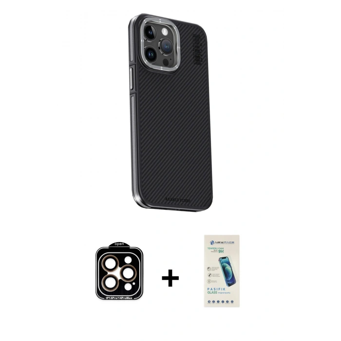 MARSİLYAN™- iPhone 15 Pro Max Kılıf Kıvılcım Modern Özel Seri - Şeffaf Pasifik Cam Ekran Koruyucu + PVD Metal Kamera Lens - TU
