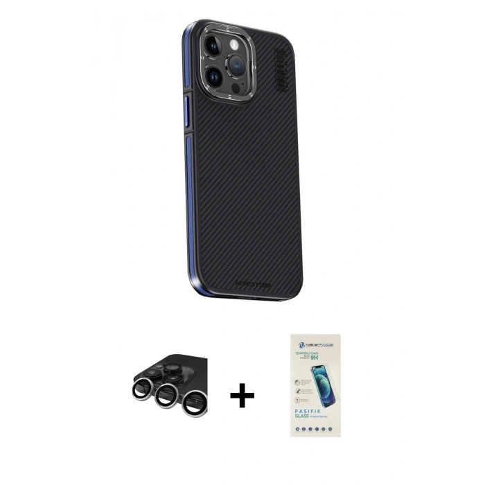 MARSİLYAN™- iPhone 15 Pro Max Kılıf Kıvılcım Modern Özel Seri - Şeffaf Pasifik Cam Ekran Koruyucu + Raze Metal Kamera Lens - GS
