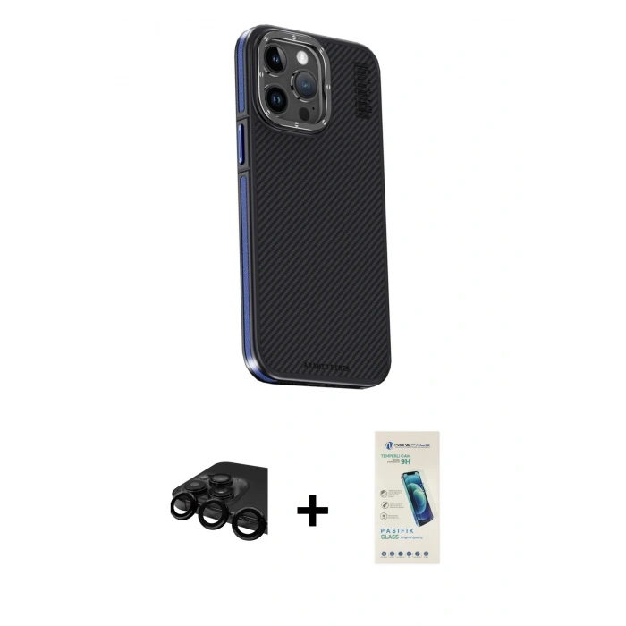 MARSİLYAN™- iPhone 15 Pro Max Kılıf Kıvılcım Modern Özel Seri - Şeffaf Pasifik Cam Ekran Koruyucu + Raze Metal Kamera Lens - SH