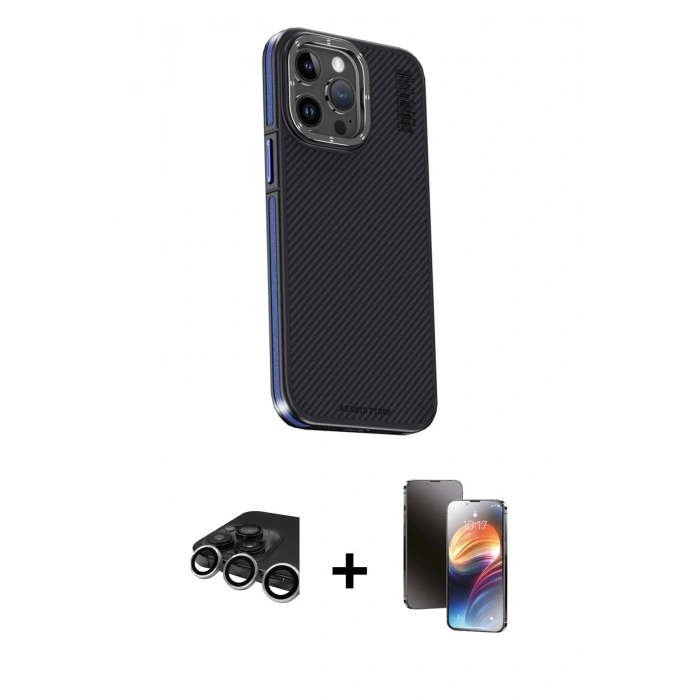 MARSİLYAN™- iPhone 15 Pro Max Kılıf Kıvılcım Modern Özel Seri - Siyah 3D Antistatik Mat Seramik Nano Ekran Koruyucu + Raze Metal Kamera Lens - GS