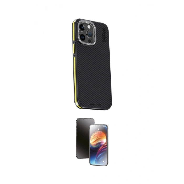MARSİLYAN™- iPhone 15 Pro Max Kılıf Kıvılcım Modern Özel Seri - Siyah 3D Antistatik Mat Seramik Nano Ekran Koruyucu