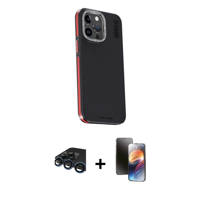 MARSİLYAN™- iPhone 15 Pro Max Kılıf Kıvılcım Modern Özel Seri - Siyah 3D Antistatik Mat Seramik Nano Ekran Koruyucu + Raze Metal Kamera Lens - LT