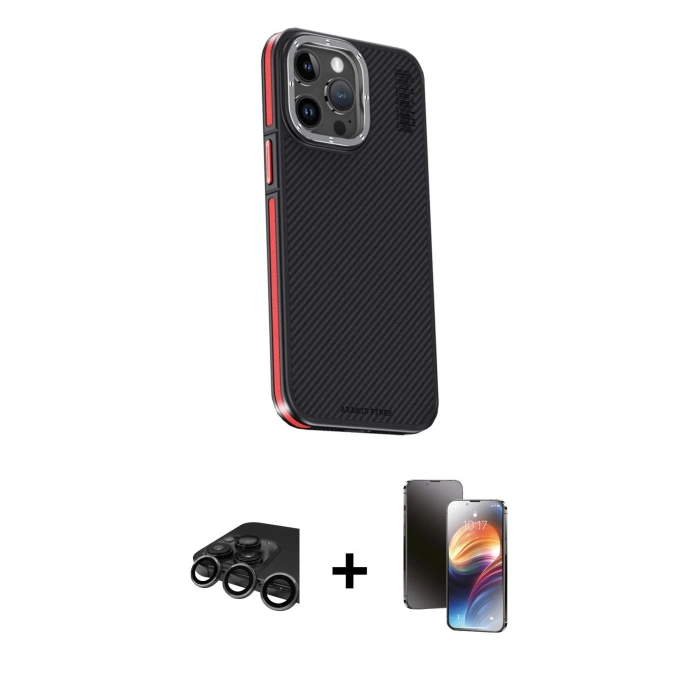 MARSİLYAN™- iPhone 15 Pro Max Kılıf Kıvılcım Modern Özel Seri - Siyah 3D Antistatik Mat Seramik Nano Ekran Koruyucu + Raze Metal Kamera Lens - TMGI