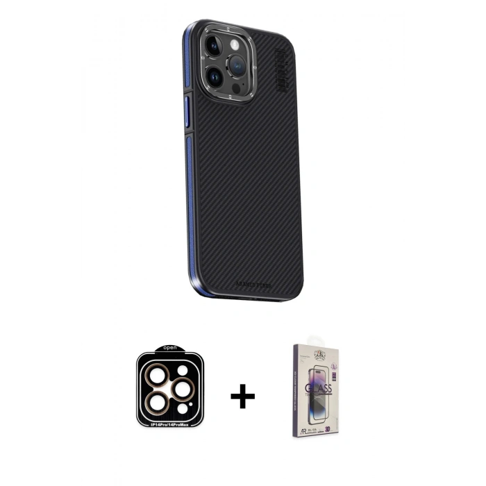 MARSİLYAN™- iPhone 15 Pro Max Kılıf Kıvılcım Modern Özel Seri - Siyah Bilvis 3D Cam Ekran Koruyucu + PVD Metal Kamera Lens - TU