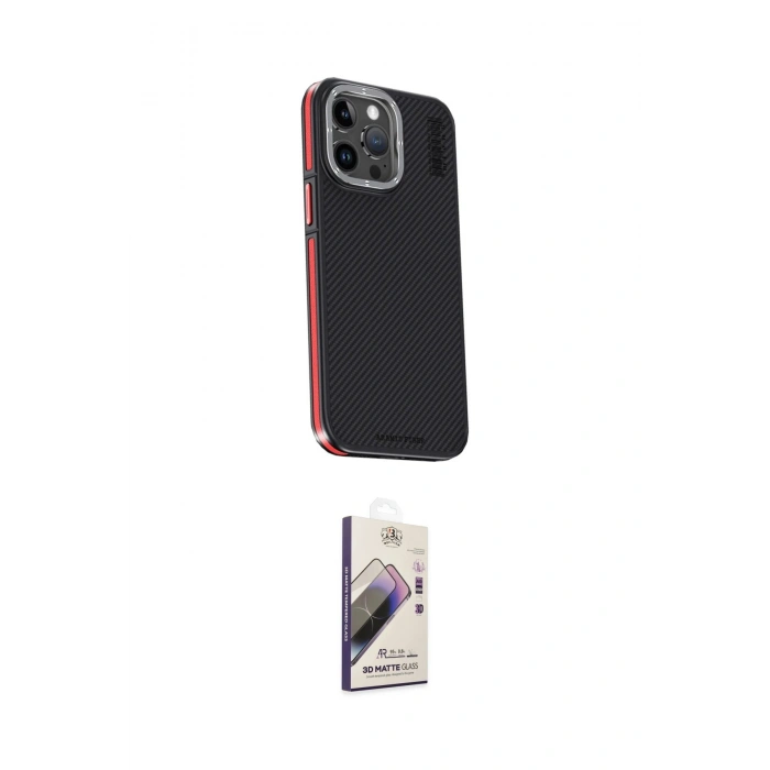 MARSİLYAN™- iPhone 15 Pro Max Kılıf Kıvılcım Modern Özel Seri - Siyah Bilvis 3D Mat Cam Ekran Koruyucu