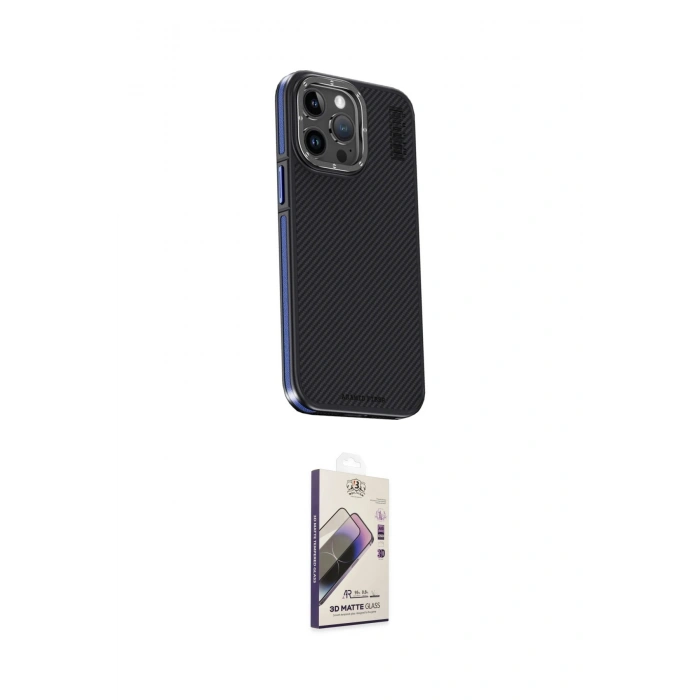 MARSİLYAN™- iPhone 15 Pro Max Kılıf Kıvılcım Modern Özel Seri - Siyah Bilvis 3D Mat Cam Ekran Koruyucu