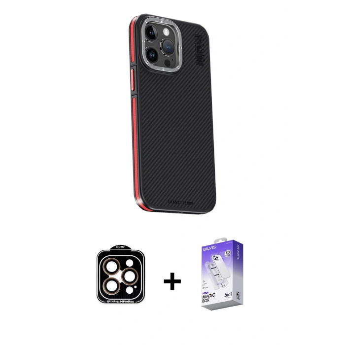 MARSİLYAN™- iPhone 15 Pro Max Kılıf Kıvılcım Modern Özel Seri - Siyah Bilvis 5in1 3D Magic Cam Ekran Koruyucu + PVD Metal Kamera Lens - TU