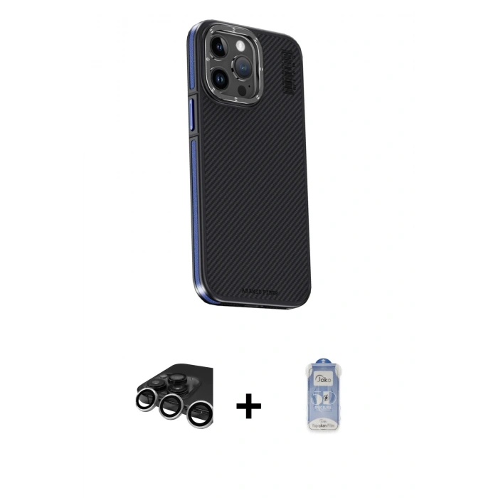 MARSİLYAN™- iPhone 15 Pro Max Kılıf Kıvılcım Modern Özel Seri - Siyah Joko Magic 5D Cam + Gümüş Raze Metal Kamera Lens