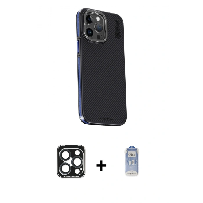 MARSİLYAN™- iPhone 15 Pro Max Kılıf Kıvılcım Modern Özel Seri - Siyah Joko Magic 5D Cam + PVD Metal Kamera Lens - LT