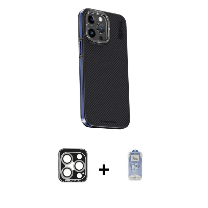 MARSİLYAN™- iPhone 15 Pro Max Kılıf Kıvılcım Modern Özel Seri - Siyah Joko Magic 5D Cam + PVD Metal Kamera Lens - GS