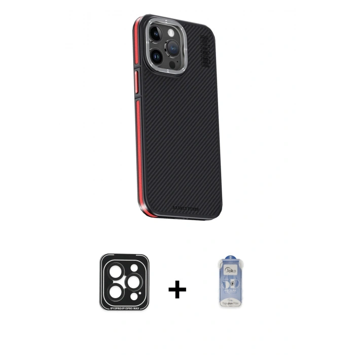 MARSİLYAN™- iPhone 15 Pro Max Kılıf Kıvılcım Modern Özel Seri - Siyah Joko Magic 5D Cam + PVD Metal Kamera Lens - SH
