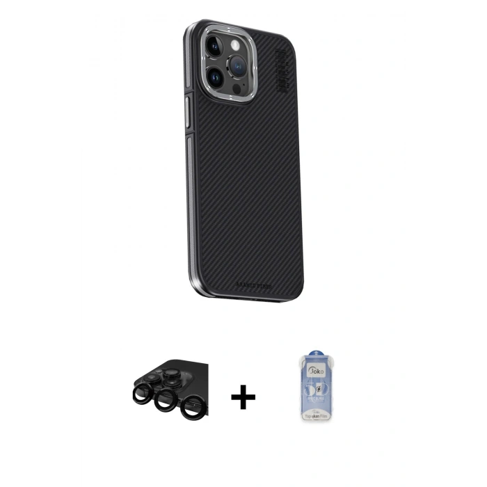 MARSİLYAN™- iPhone 15 Pro Max Kılıf Kıvılcım Modern Özel Seri - Siyah Joko Magic 5D Cam + Raze Metal Kamera Lens - SH