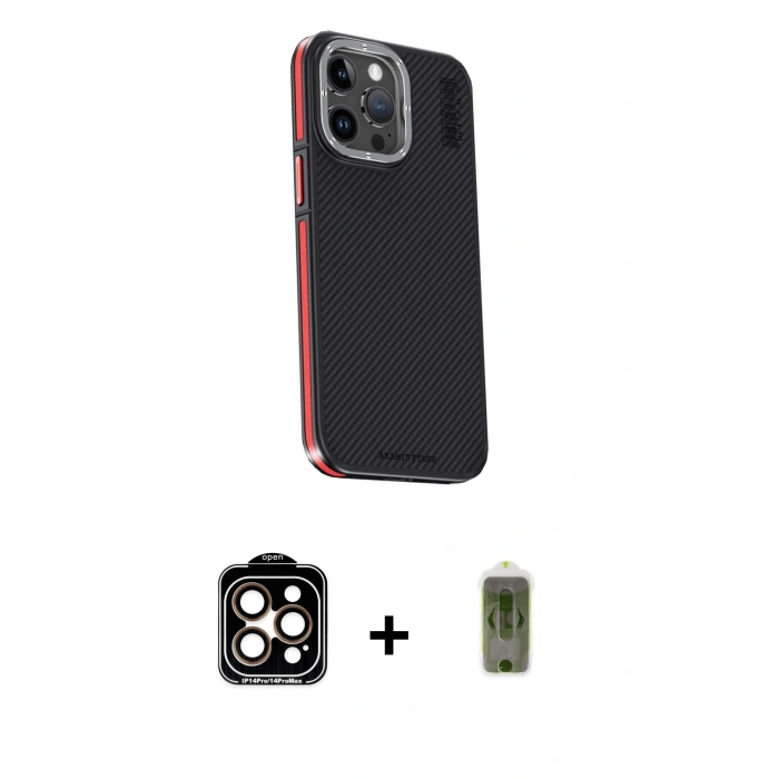 MARSİLYAN™- iPhone 15 Pro Max Kılıf Kıvılcım Modern Özel Seri - Siyah Joko Magic 5D Hayalet Cam + PVD Metal Kamera Lens - TU