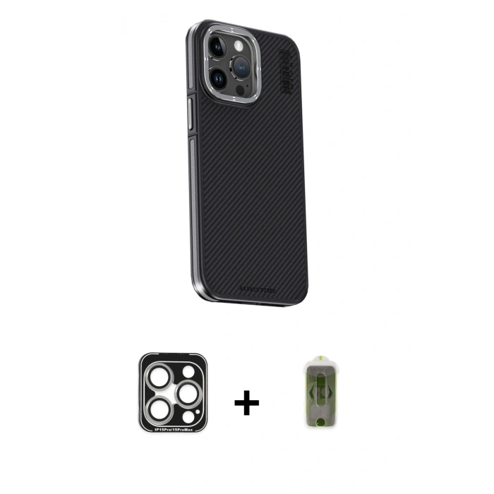 MARSİLYAN™- iPhone 15 Pro Max Kılıf Kıvılcım Modern Özel Seri - Siyah Joko Magic 5D Hayalet Cam + PVD Metal Kamera Lens - GS