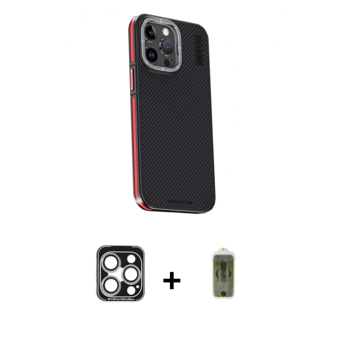 MARSİLYAN™- iPhone 15 Pro Max Kılıf Kıvılcım Modern Özel Seri - Siyah Joko Magic 5D Hayalet Cam + PVD Metal Kamera Lens - GS