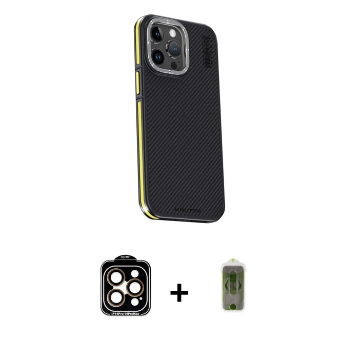 MARSİLYAN™- iPhone 15 Pro Max Kılıf Kıvılcım Modern Özel Seri - Siyah Joko Magic 5D Hayalet Cam + PVD Metal Kamera Lens - TU