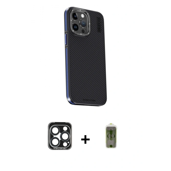 MARSİLYAN™- iPhone 15 Pro Max Kılıf Kıvılcım Modern Özel Seri - Siyah Joko Magic 5D Hayalet Cam + PVD Metal Kamera Lens - LT