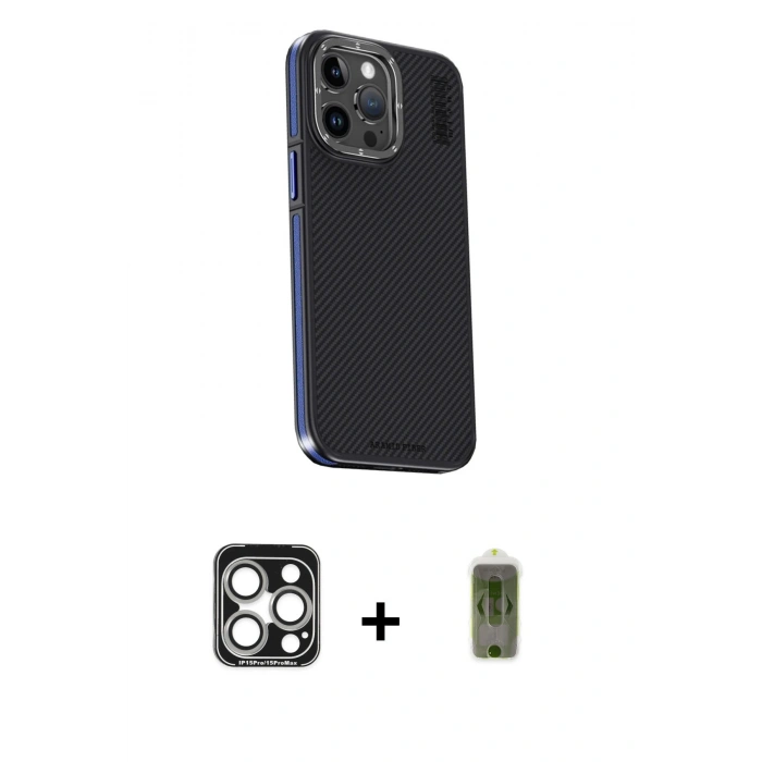 MARSİLYAN™- iPhone 15 Pro Max Kılıf Kıvılcım Modern Özel Seri - Siyah Joko Magic 5D Hayalet Cam + PVD Metal Kamera Lens - GS