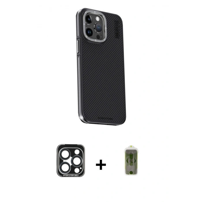 MARSİLYAN™- iPhone 15 Pro Max Kılıf Kıvılcım Modern Özel Seri - Siyah Joko Magic 5D Hayalet Cam + PVD Metal Kamera Lens - LT