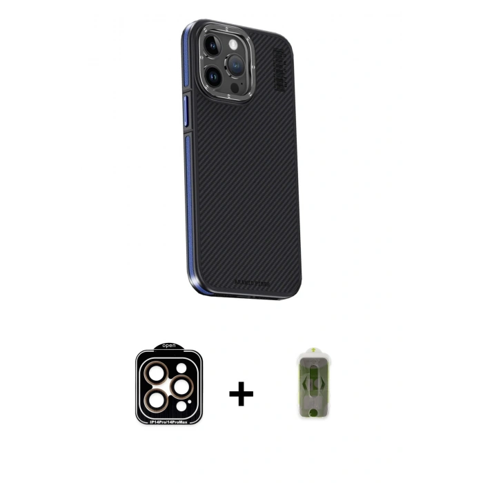 MARSİLYAN™- iPhone 15 Pro Max Kılıf Kıvılcım Modern Özel Seri - Siyah Joko Magic 5D Hayalet Cam + PVD Metal Kamera Lens - TU