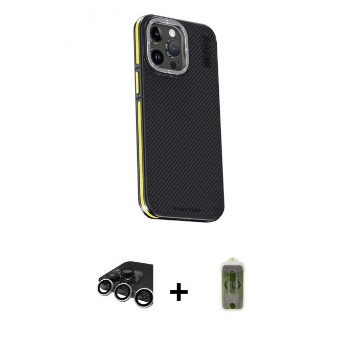 MARSİLYAN™- iPhone 15 Pro Max Kılıf Kıvılcım Modern Özel Seri - Siyah Joko Magic 5D Hayalet Cam + Raze Metal Kamera Lens - GS
