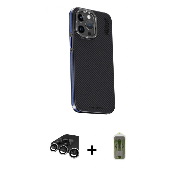 MARSİLYAN™- iPhone 15 Pro Max Kılıf Kıvılcım Modern Özel Seri - Siyah Joko Magic 5D Hayalet Cam + Raze Metal Kamera Lens - GS