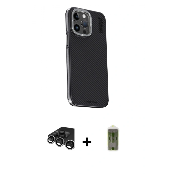 MARSİLYAN™- iPhone 15 Pro Max Kılıf Kıvılcım Modern Özel Seri - Siyah Joko Magic 5D Hayalet Cam + Raze Metal Kamera Lens - GS