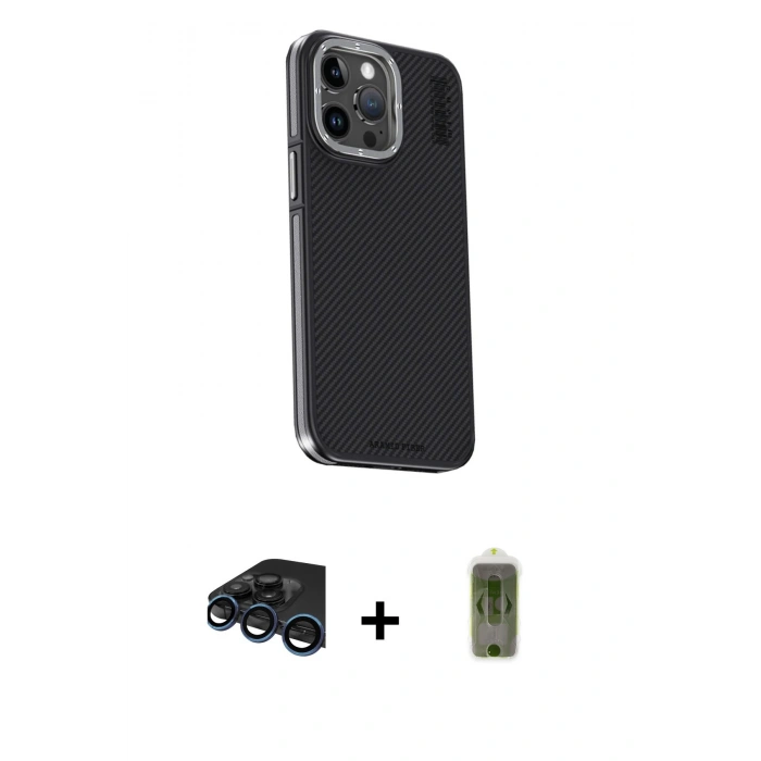 MARSİLYAN™- iPhone 15 Pro Max Kılıf Kıvılcım Modern Özel Seri - Siyah Joko Magic 5D Hayalet Cam + Raze Metal Kamera Lens - LT