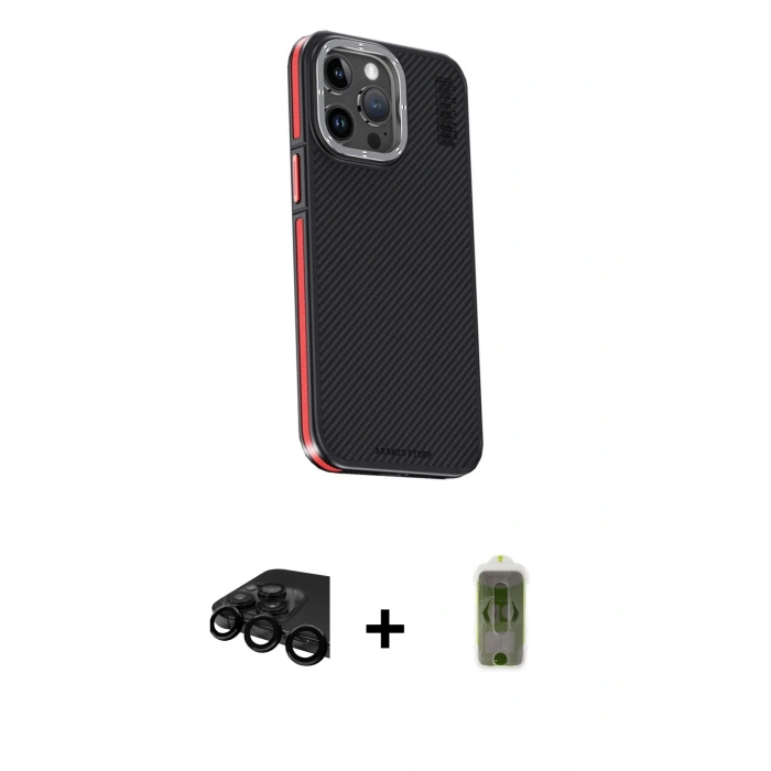 MARSİLYAN™- iPhone 15 Pro Max Kılıf Kıvılcım Modern Özel Seri - Siyah Joko Magic 5D Hayalet Cam + Raze Metal Kamera Lens - SH