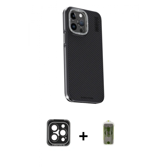 MARSİLYAN™- iPhone 15 Pro Max Kılıf Kıvılcım Modern Özel Seri - Siyah Joko Magic 5D Hayalet Cam + PVD Metal Kamera Lens - SH