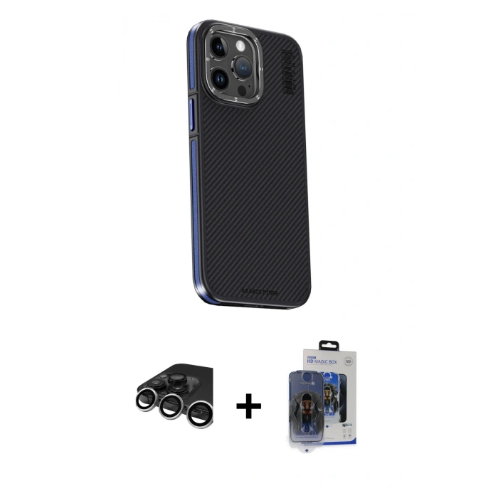 MARSİLYAN™- iPhone 15 Pro Max Kılıf Kıvılcım Modern Özel Seri - Siyah Vanessa Magic Cam + Raze Metal Kamera Lens - GS