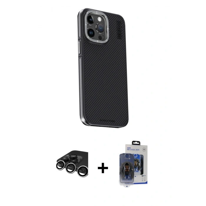 MARSİLYAN™- iPhone 15 Pro Max Kılıf Kıvılcım Modern Özel Seri - Siyah Vanessa Magic Cam + Raze Metal Kamera Lens - GS
