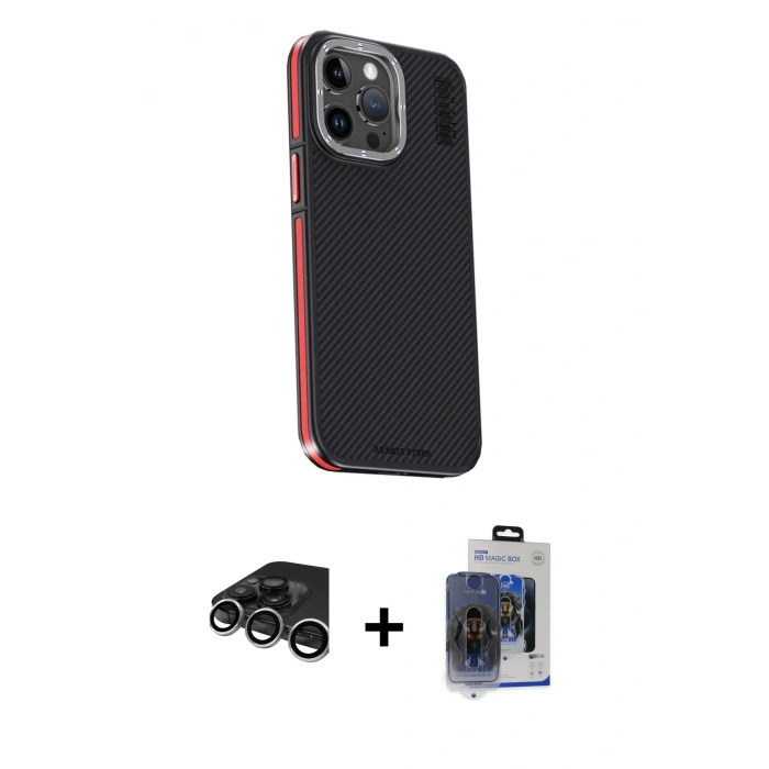 MARSİLYAN™- iPhone 15 Pro Max Kılıf Kıvılcım Modern Özel Seri - Siyah Vanessa Magic Cam + Raze Metal Kamera Lens - GS