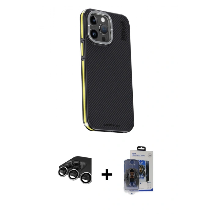 MARSİLYAN™- iPhone 15 Pro Max Kılıf Kıvılcım Modern Özel Seri - Siyah Vanessa Magic Cam + Raze Metal Kamera Lens - GS