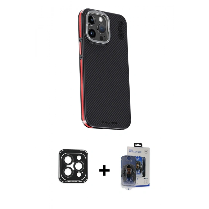 MARSİLYAN™- iPhone 15 Pro Max Kılıf Kıvılcım Modern Özel Seri - Siyah Vanessa Magic Cam + PVD Metal Kamera Lens - SH