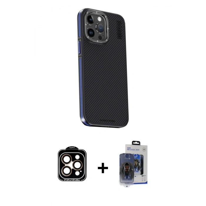 MARSİLYAN™- iPhone 15 Pro Max Kılıf Kıvılcım Modern Özel Seri - Siyah Vanessa Magic Cam + PVD Metal Kamera Lens - TU
