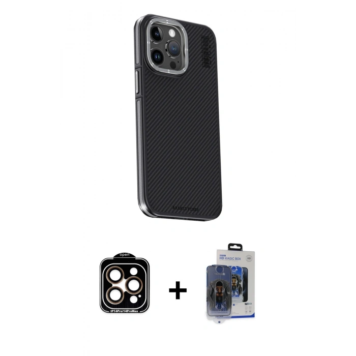 MARSİLYAN™- iPhone 15 Pro Max Kılıf Kıvılcım Modern Özel Seri - Siyah Vanessa Magic Cam + PVD Metal Kamera Lens - TU