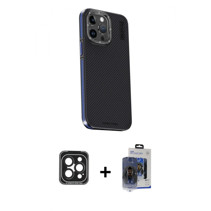 MARSİLYAN™- iPhone 15 Pro Max Kılıf Kıvılcım Modern Özel Seri - Siyah Vanessa Magic Cam + PVD Metal Kamera Lens - SH